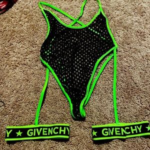 Black and lime green one piece
